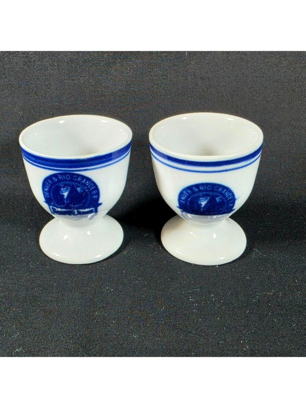 Denver & Rio Grande Railroad Egg Cups Set Of 2 Blue Logo Souvenir Reproduction 2
